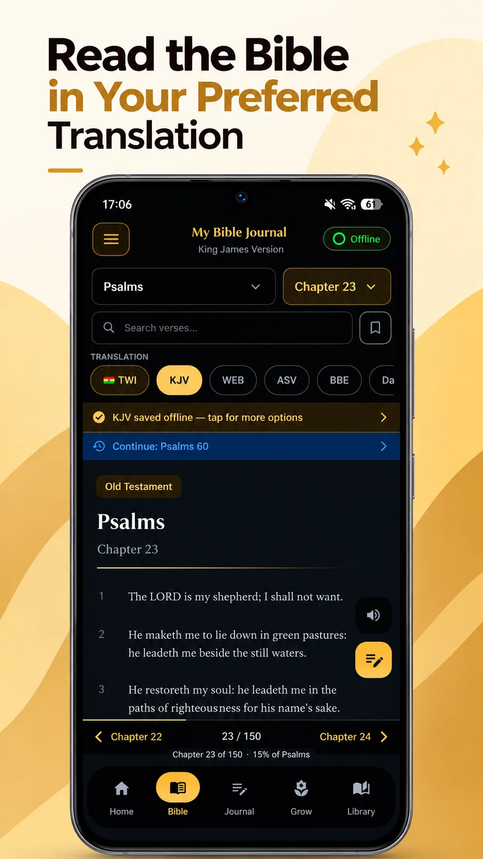 Actual app screenshot: Read in your language