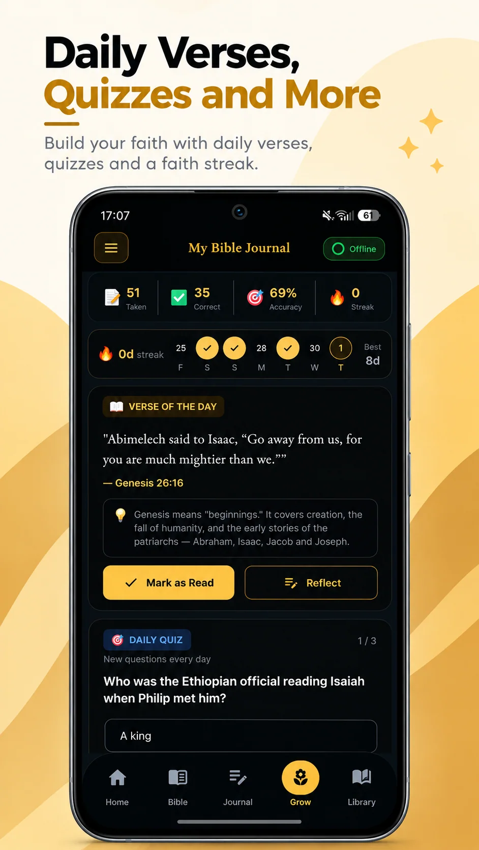 Actual app screenshot: A daily reason to return