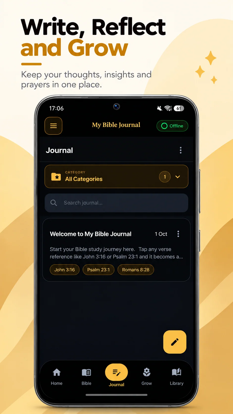 Actual app screenshot: Your personal journal